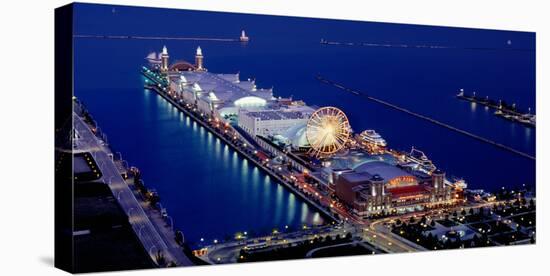 Navy Pier Lit Up at Dusk, Lake Michigan, Chicago, Cook County, Illinois, USA-null-Stretched Canvas