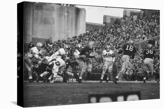 Navy Quaterback, George Welsh, Reaching Out to Complete Pass, During Army-Navy Game-John Dominis-Premier Image Canvas