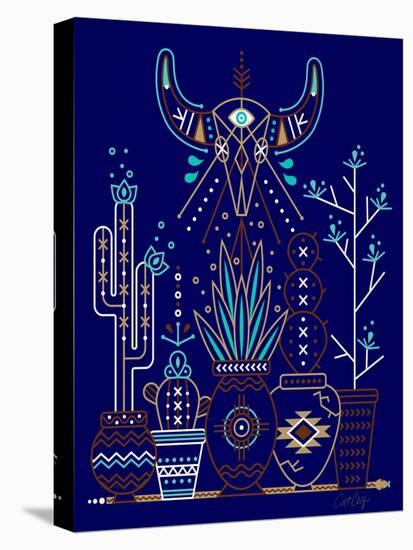 Navy Santa Fe Garden-Cat Coquillette-Stretched Canvas