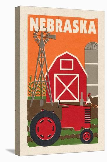 Nebraska - Country - Woodblock-Lantern Press-Stretched Canvas