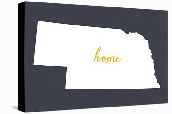 Nebraska - Home State - White on Gray-Lantern Press-Stretched Canvas