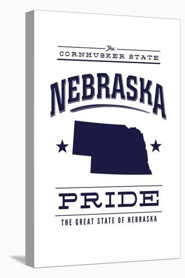 Nebraska State Pride - Blue on White-Lantern Press-Stretched Canvas