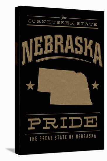 Nebraska State Pride - Gold on Black-Lantern Press-Stretched Canvas