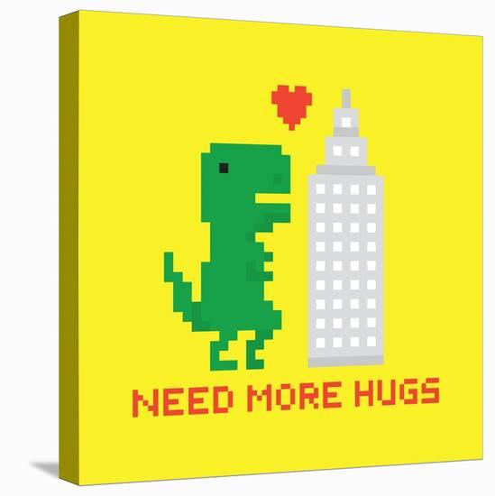 Need More Hugs T-Rex and Skyscraper-dmitriylo-Stretched Canvas