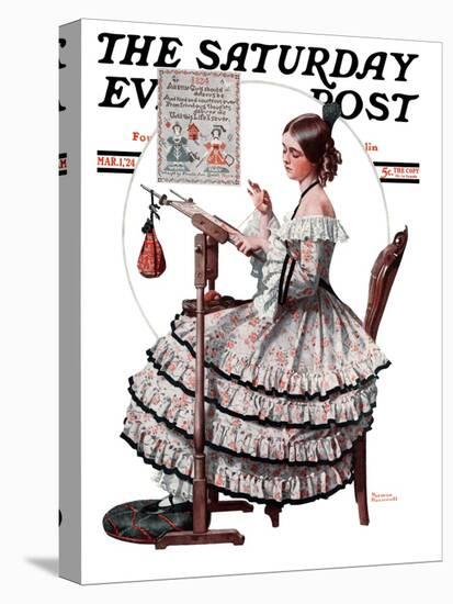 "Needlepoint" Saturday Evening Post Cover, March 1,1924-Norman Rockwell-Premier Image Canvas