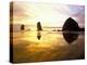 Needles and Haystack at Sunset, Cannon Beach, Oregon, USA-Darrell Gulin-Premier Image Canvas