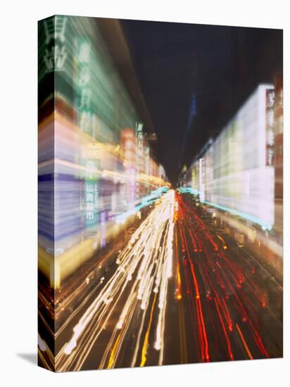 Neon Lights and Traffic Light Trails, Taichung, Taiwan-Ian Trower-Premier Image Canvas