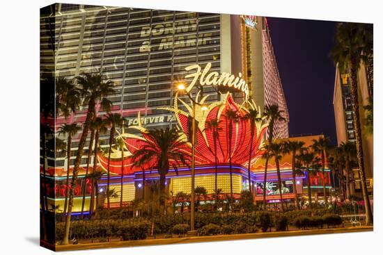 Neon Lights, Las Vegas Strip at Dusk with Flamingo Facade and Palm Trees, Las Vegas, Nevada, Usa-Eleanor Scriven-Premier Image Canvas