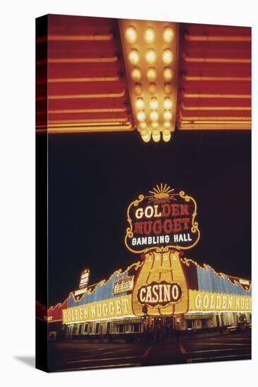 Neon Lights of the Golden Nugget Casino in Las Vegas Nevada, 1970s-null-Stretched Canvas