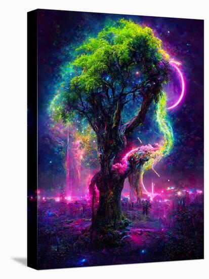 Neon Oak Tree-null-Stretched Canvas