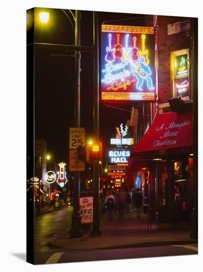 Neon Sign Lit Up at Night in a City, Rum Boogie Cafe, Beale Street, Memphis, Shelby County-null-Premier Image Canvas