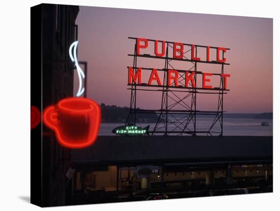 Neon Sign of Coffee Cup at Pike Place Market, Seattle, Washington, USA-Connie Ricca-Premier Image Canvas