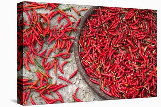 Nepal, drying peppers on the sidewalk-Janell Davidson-Premier Image Canvas