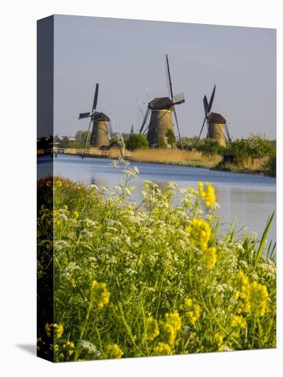 Netherlands, Kinderdijk, Windmills with evening light along the canals-Terry Eggers-Premier Image Canvas