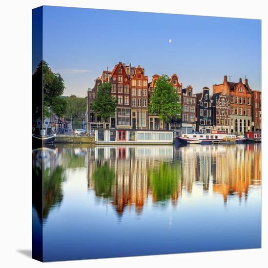 Netherlands, North Holland, Amsterdam. Typical Houses and Houseboats on Amstel River-Francesco Iacobelli-Premier Image Canvas