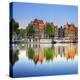 Netherlands, North Holland, Amsterdam. Typical Houses and Houseboats on Amstel River-Francesco Iacobelli-Premier Image Canvas