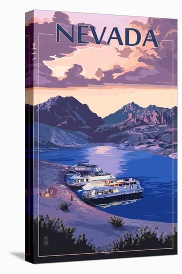 Nevada - Lake and Houseboats-Lantern Press-Stretched Canvas