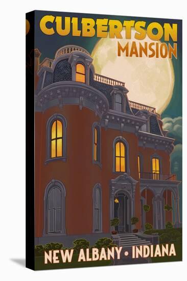 New Albany, Indiana - Culbertson Mansion and Moon-Lantern Press-Stretched Canvas