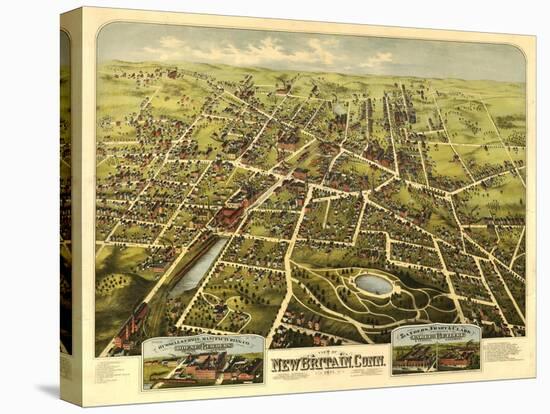 New Britain, Connecticut - Panoramic Map-Lantern Press-Stretched Canvas