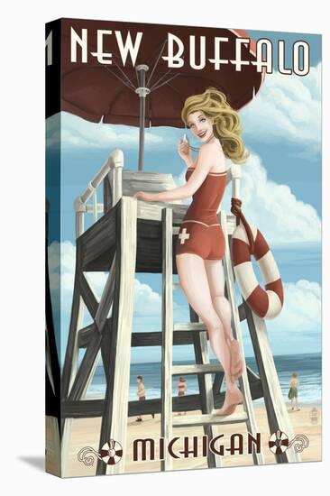 New Buffalo, Michigan - Lifeguard Pinup-Lantern Press-Stretched Canvas