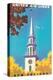 New England - United Air Lines - Georgian Steeple, Vintage Airline Travel Poster, 1950s-Joseph Binder-Stretched Canvas