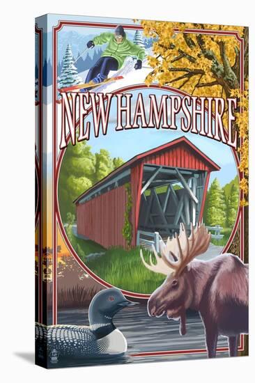 New Hampshire - Montage Scenes-Lantern Press-Stretched Canvas