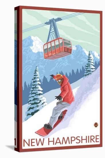 New Hampshire - Snowboarder and Tram-Lantern Press-Stretched Canvas