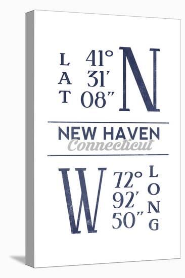 New Haven, Connecticut - Latitude and Longitude (Blue)-Lantern Press-Stretched Canvas