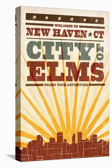 New Haven, Connecticut - Skyline and Sunburst Screenprint Style-Lantern Press-Stretched Canvas