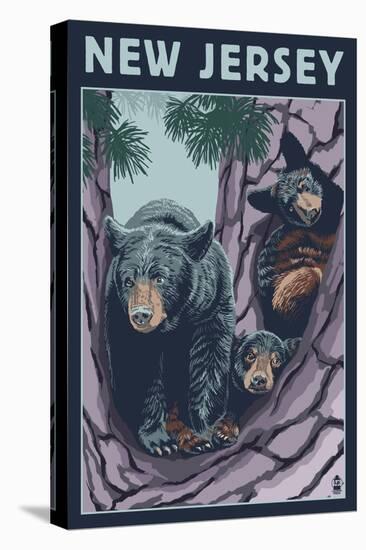 New Jersey - Black Bears in Tree-Lantern Press-Stretched Canvas