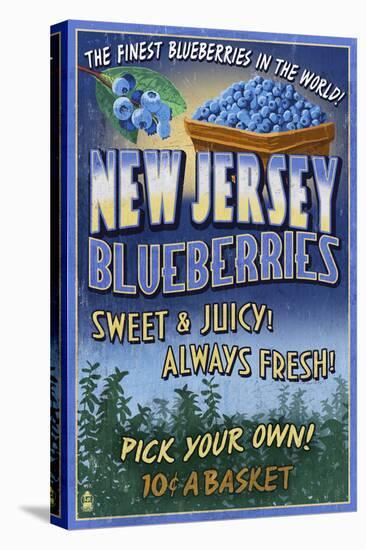 New Jersey - Blueberry Farm Vintage Sign-Lantern Press-Stretched Canvas