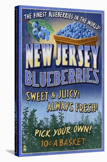 New Jersey - Blueberry Farm Vintage Sign-Lantern Press-Stretched Canvas