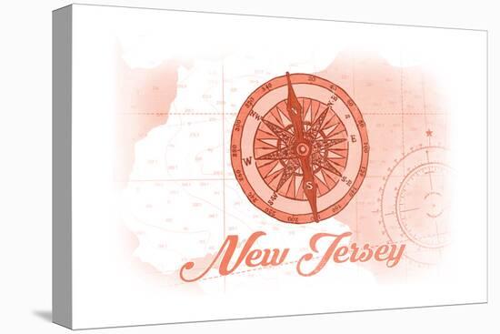 New Jersey - Compass - Coral - Coastal Icon-Lantern Press-Stretched Canvas