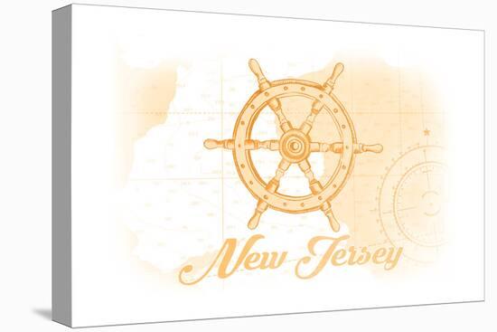 New Jersey - Ship Wheel - Yellow - Coastal Icon-Lantern Press-Stretched Canvas