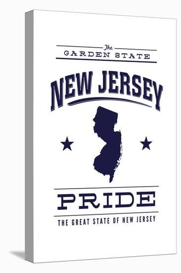 New Jersey State Pride - Blue on White-Lantern Press-Stretched Canvas