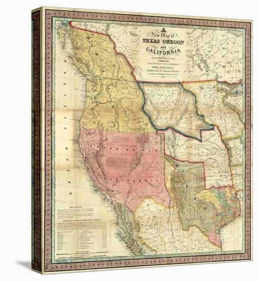 New Map of Texas, Oregon and California, c.1846-Samuel Augustus Mitchell-Stretched Canvas