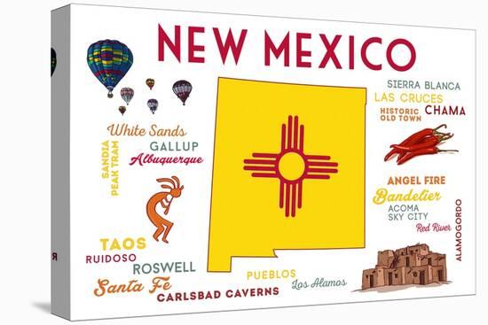 New Mexico - Typography and Icons-Lantern Press-Stretched Canvas