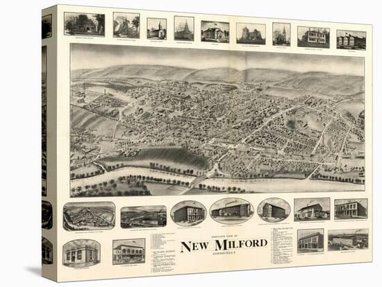 New Milford, Connecticut - Panoramic Map-Lantern Press-Stretched Canvas