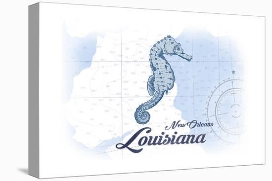 New Orleans, Louisiana - Seahorse - Blue - Coastal Icon-Lantern Press-Stretched Canvas