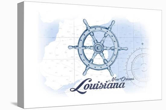 New Orleans, Louisiana - Ship Wheel - Blue - Coastal Icon-Lantern Press-Stretched Canvas