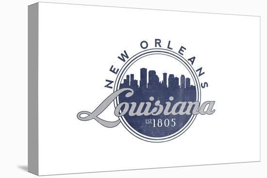 New Orleans, Louisiana - Skyline Seal (Blue)-Lantern Press-Stretched Canvas