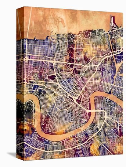 New Orleans Street Map-Michael Tompsett-Stretched Canvas