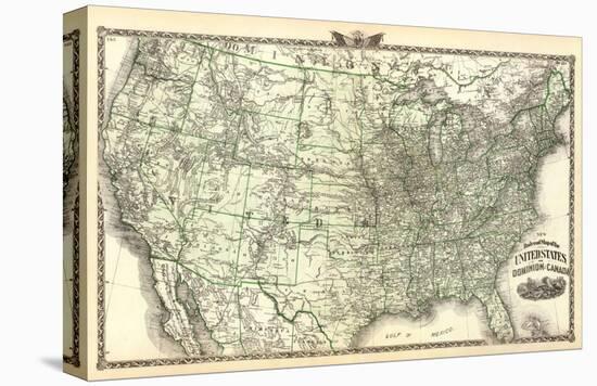 New Railroad Map of the United States and Dominion of Canada, c.1876-Warner & Beers-Stretched Canvas