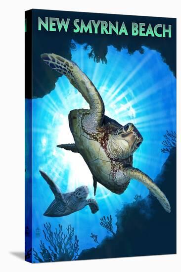 New Smyrna Beach, Florida - Sea Turtle Diving-Lantern Press-Stretched Canvas