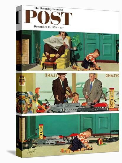 "New Toy Train" Saturday Evening Post Cover, December 19, 1953-Richard Sargent-Premier Image Canvas