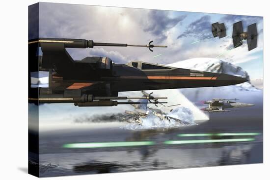 New X-Wing Model Cruising over a Lake to Attack the Empire-Stocktrek Images-Stretched Canvas