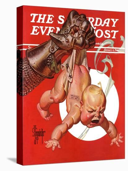 "New Year and Warring Fist," Saturday Evening Post Cover, January 4, 1941-Joseph Christian Leyendecker-Premier Image Canvas
