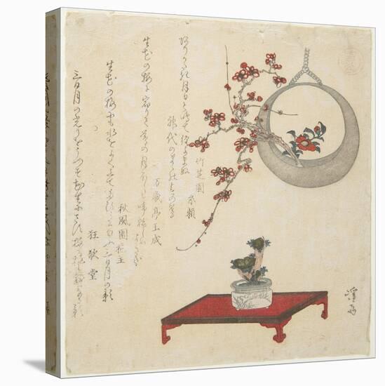 (New Year's Flower Arrangement on a Table and in a Hanging Vase), Early 19th Century-Keisai Eisen-Premier Image Canvas