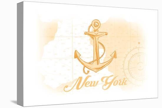 New York - Anchor - Yellow - Coastal Icon-Lantern Press-Stretched Canvas