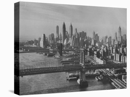 New York City Behind the Brooklyn and Manhattan Bridges That are Hovering over the East River-Dmitri Kessel-Premier Image Canvas